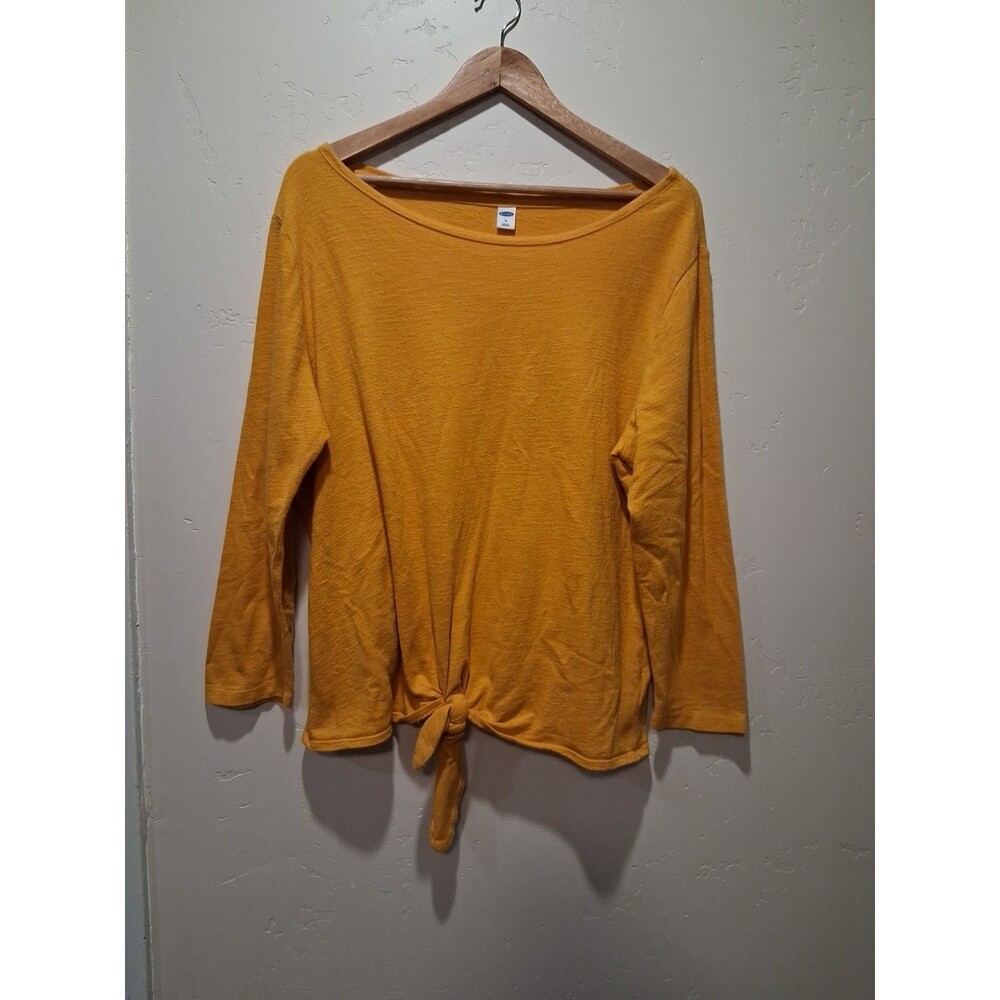 Old Navy Wmns XL Slub Knit Yellow Squash Tie-Hem Top Coastal Grandma Boho Casual